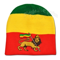 Lion of Judah on Rasta Striped Beanie Cap