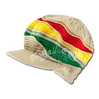 Rasta Waves and Khaki Cotton Visor Cap