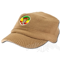 Knit Military Cap with Haile Selassie - Khaki