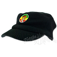 Knit Military Cap with Haile Selassie - Black