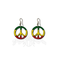 Rasta Wood Peace Sign Earrings - Small