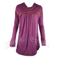 Rasta Cowl Neck Long Sleeve Short Dress - Plum