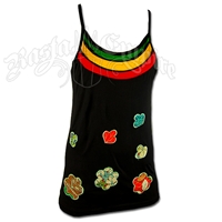 Rasta and Flower Designs Black Tank Top - Women's
