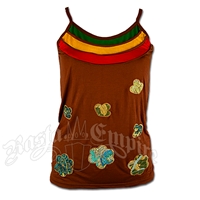 Rasta and Flower Designs Brown Tank Top - Women's