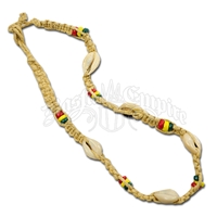 Rasta Beads, Hemp and Cowry Shells Necklace