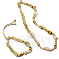 Rasta Hemp Cowry Necklace and Bracelet - Jewelry Set