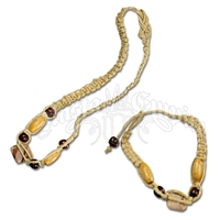 Wood and Bone Hemp Necklace and Bracelet - Jewelry Set