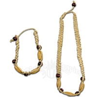 Wood Beads and Hemp Necklace and Bracelet - Jewelry Set