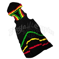 Rasta Sleeveless Dress with Hoodie and Ruffles