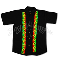 Rasta Embroidered Button Down Club Black Shirt - Men's