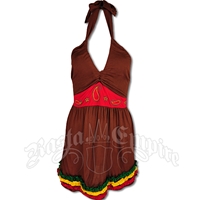 Rasta Halter Top with Sash and Ruffles - Brown