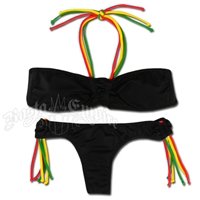 Rasta Black Tube Top & Thong Bottom Bikini Swimsuit