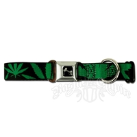 Marijuana Leaves Dog Collar with Bone Buckle