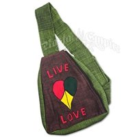 Rasta Live, Love and Peace Heart Cotton Sling Backpack