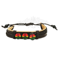 Rasta Fimo Peace Signs On Leather Bracelet
