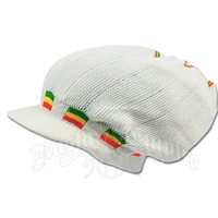 Rasta Deep Crown Visor Beanie Cap - White