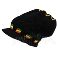 Rasta Deep Crown Visor Beanie Cap - Black