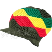 Rasta Waves Cotton Cap with Visor - Olive/Rasta