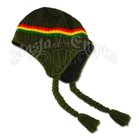 Rasta Ear Flap Hat - Olive