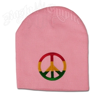 Rasta Peace Sign on Pink Beanie Cap
