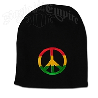 Rasta Peace Sign on Black Beanie Cap