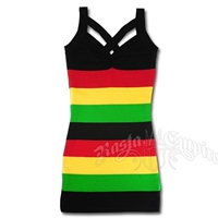 Rasta and Reggae Wide Stripe Cross Back Straps Mini Dress