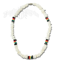 Rasta Square Cut Beads and Shell Necklace
