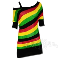 Rasta and Reggae Multi Stripe Unbalanced Tunic Top