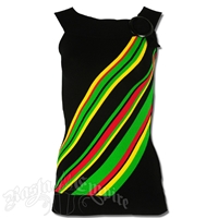 Rasta and Reggae Knit Round Collar Long Top With Accent Buckle