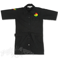 Dub Wise Little Girls Rasta Button Down Shirt - Black