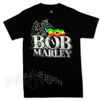 Bob Marley Distressed Logo with Lion of Judah Black T-Shirt - Men's