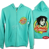 Bob Marley Smile Jamaica Aqua Zip Hoodie - Women's