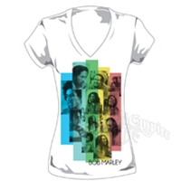 Bob Marley Rasta Collage V-Neck White T-Shirt - Women's