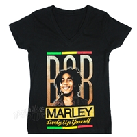 Bob Marley Lively Up Yourself V-Neck Black T-Shirt - Women's