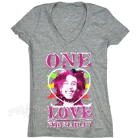Bob Marley One Love Scribble V-Neck Athletic Heather T-Shirt - Women's