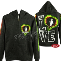 Bob Marley One Love Smile Charcoal Grey  Zip Hoodie - Women's
