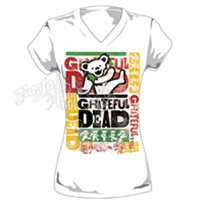 Grateful Dead Rasta Dancing Bears White V-Neck T-Shirt - Women's