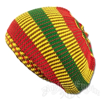 Rasta Stick Beanie Cap - Brown/Rasta