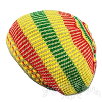 Rasta Stick Beanie Cap - Khaki/Rasta