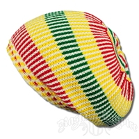Rasta Stick Beanie Cap - White/Rasta
