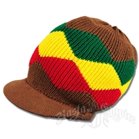 Rasta Waves Cotton Cap with Visor - Brown/Rasta