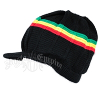 Rasta Cotton Ribbed Visor Cap - Black/Rasta Stripes