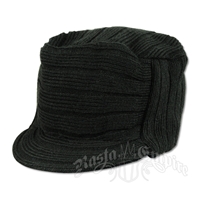 Solid Black Knit Flat Top Cadet Cap