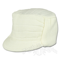 Solid White Knit Flat Top Cadet Cap