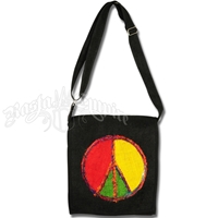 Rasta Peace Sign Hemp Shoulder Bag – Black