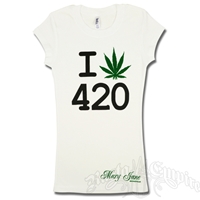 I Love 420 Pot Leaf White T-Shirt – Women’s