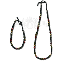Rasta Wonder Beads Black Hemp Necklace & Bracelet Set