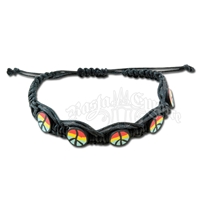 Rasta Fimo Peace Sign Beads on Linen Bracelet