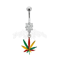 Rasta Marijuana Leaf Belly Button Ring