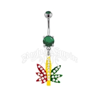 Rasta Marijuana Leaf Dangle Belly Ring